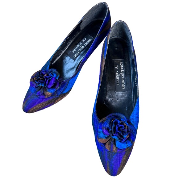 Vintage 1980's Stuart Weitzman Silk and Leather Colorful Pumps Size 7.5 N - Picture 6 of 9